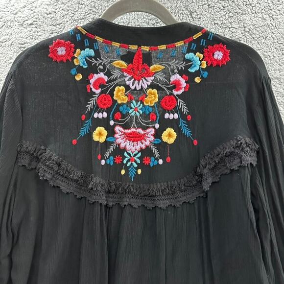 Avani Women's Large Black Long Sleeve Embroidered Tunic Flowy Boho - Picture 9 of 12